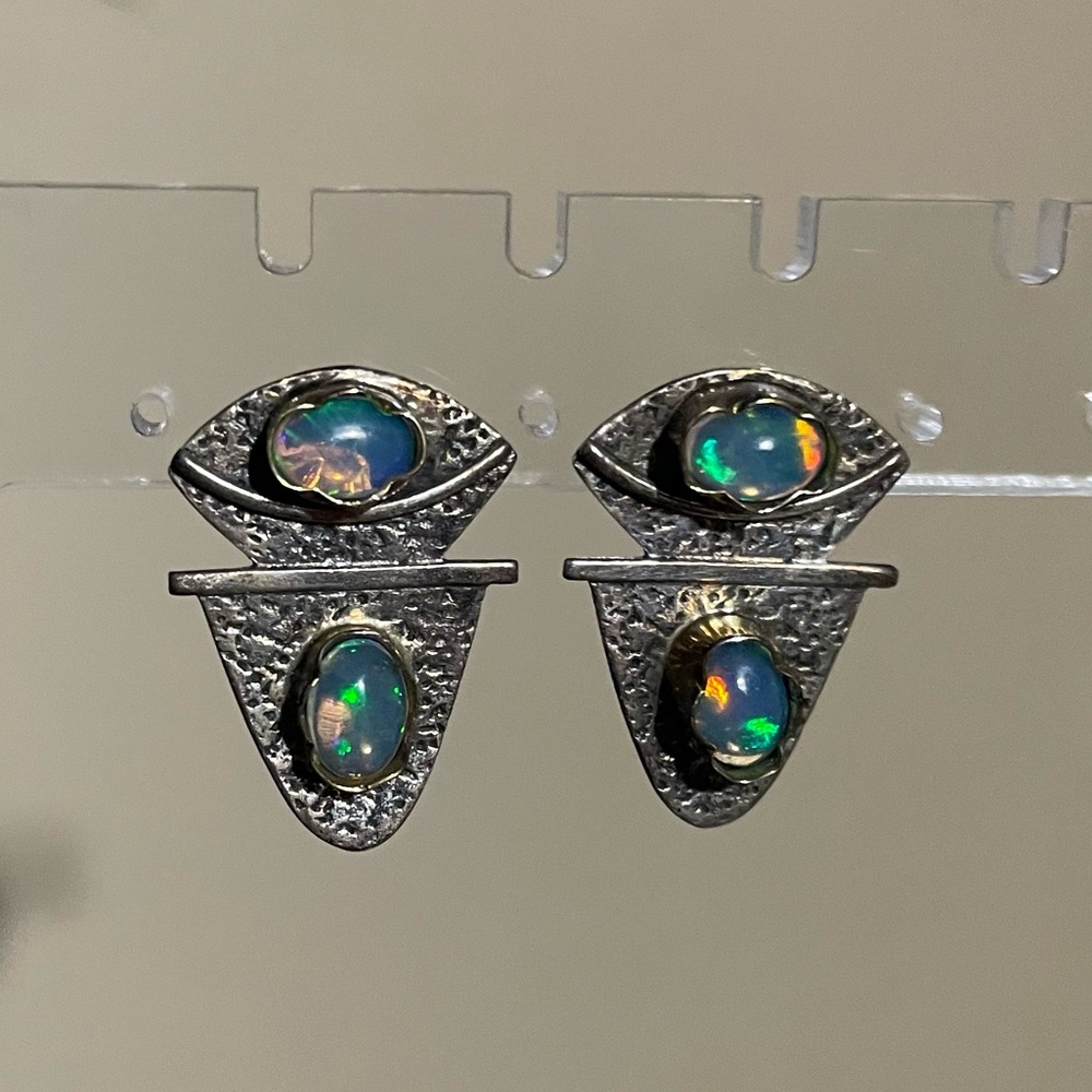 Vintage Sterling Silver Opal Earrings